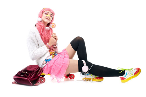 Japanese young lady Harajuku style colorful shoelaces