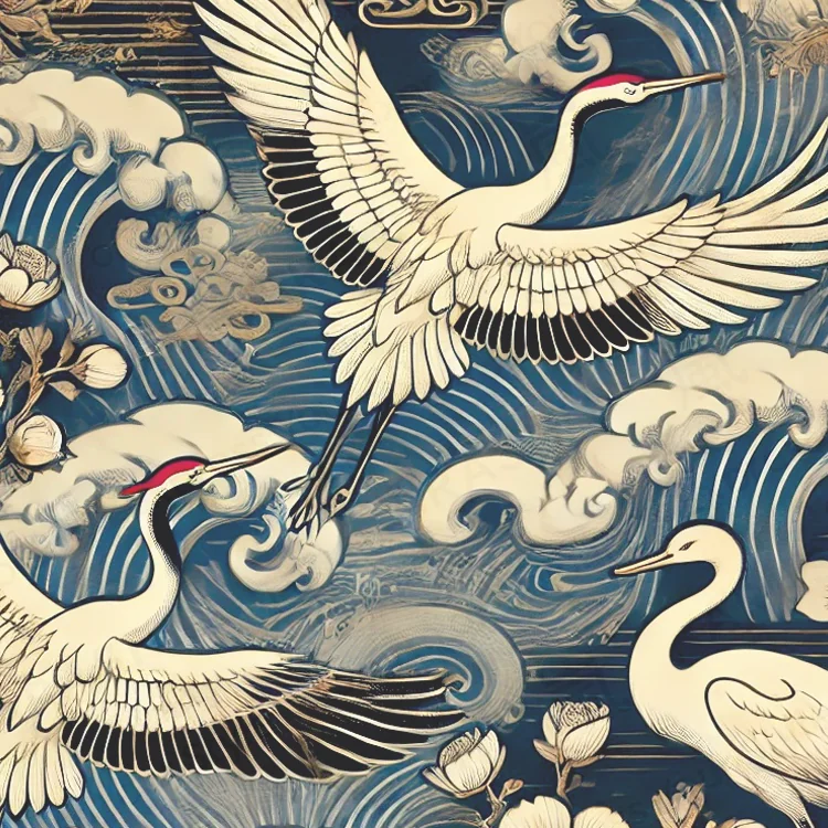 Bandana ARASHI CraneFLight – japońskie żurawie na tle fal i kwiatów