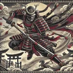 Japoński samuraj w czerwono-czarnej zbroi, uosobienie honoru i drogi bushido.