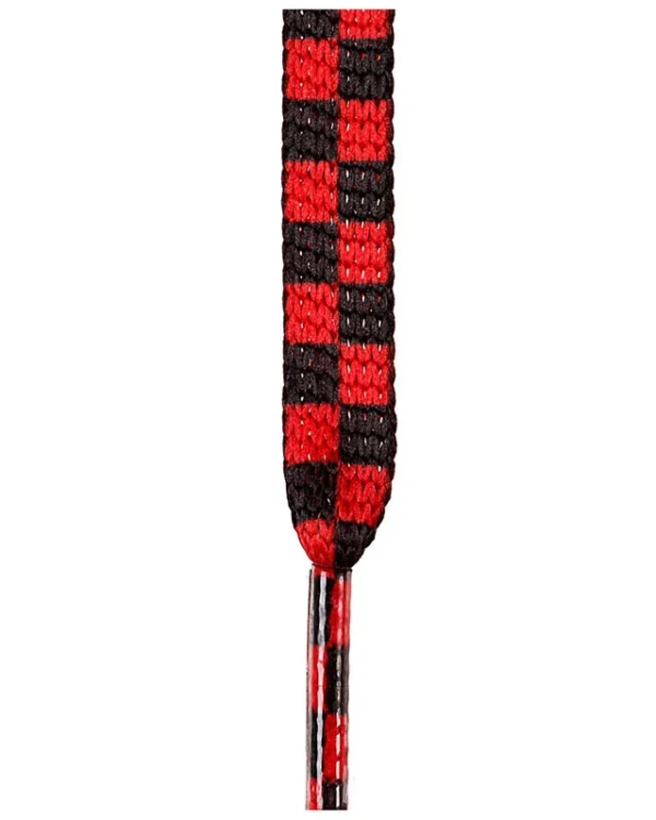 Sznurowadła ARASHI Check Black Red z czerwono-czarnym wzorem w szachownicę.